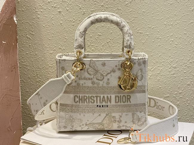 Dior Medium Lady D-Lite Bag Gold-Tone and White Butterfly 24 x 20 x 11 cm - 1