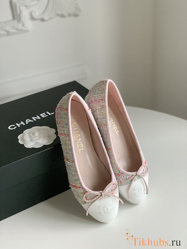 Chanel Ballerina Flat Pink White - 1