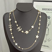 Chanel Metal Resin Pearl Star CC Necklace Gold - 1