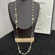 Chanel Metal Resin Pearl Star CC Necklace Gold - 2