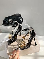 Jimmy Choo Zea 96 Black Satin Sandals with Metal Flowers - 3