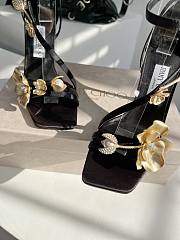 Jimmy Choo Zea 96 Black Satin Sandals with Metal Flowers - 4