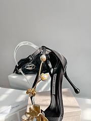 Jimmy Choo Zea 96 Black Satin Sandals with Metal Flowers - 2