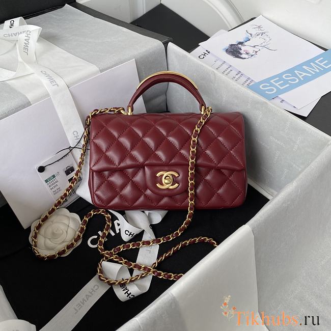 Chanel Small Top Handle Lambskin Red Wine Gold HW 20x12x6cm - 1