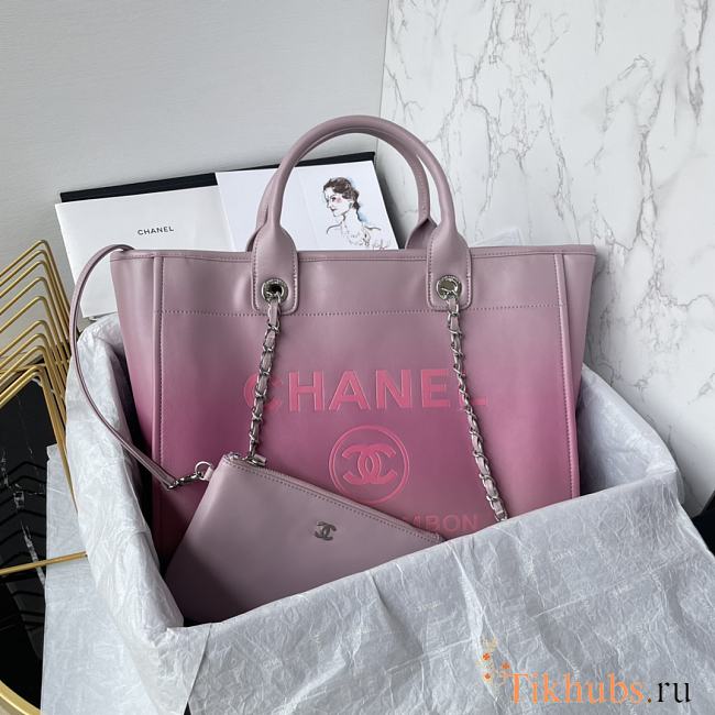 Chanel Shopping Bag Shaded Light Purple Pink Coral 34cm - 1