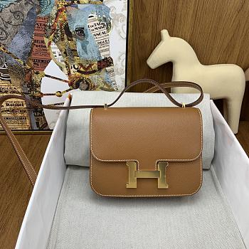 Hermes Epsom Leather Gold Lock Bag Brown Size 19 cm