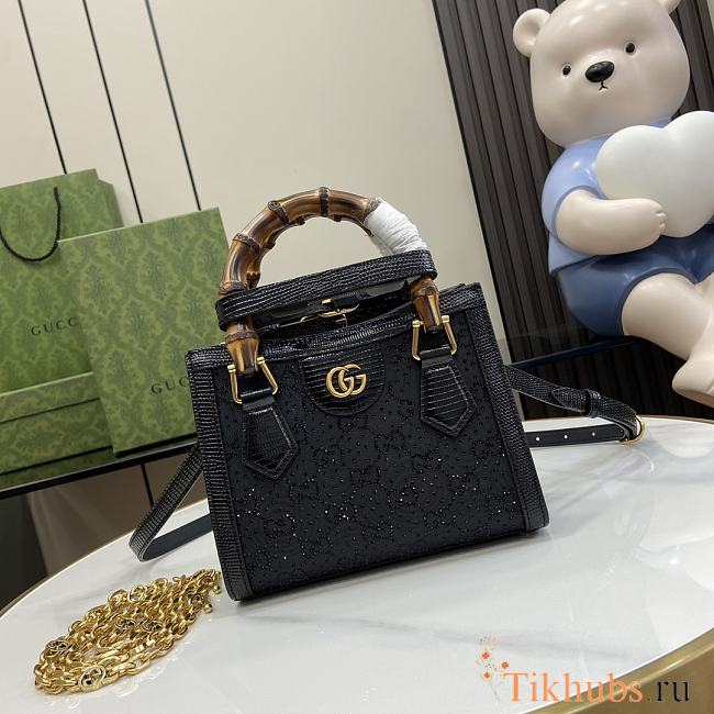 Gucci Diana Mini GG Crystal Tote Bag Black 16x20x10cm - 1