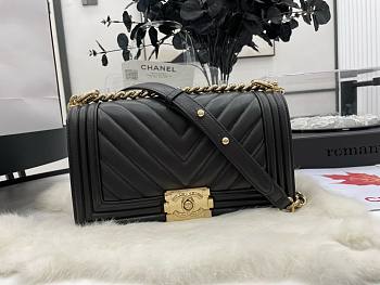 Chanel Medium Leboy Bag Black Chevron Gold Lambskin 25cm