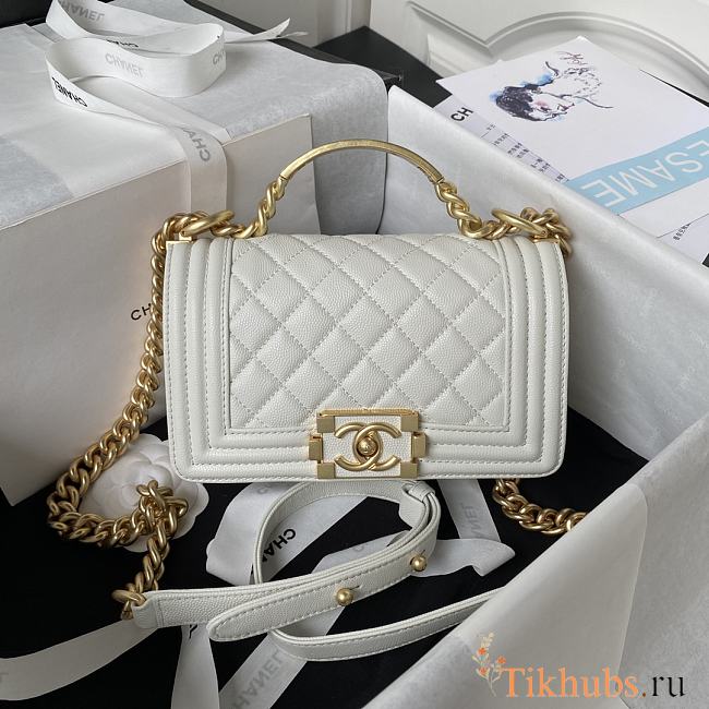 Chanel Boy Bag With Handle Caviar Gold White 20x12x7cm - 1