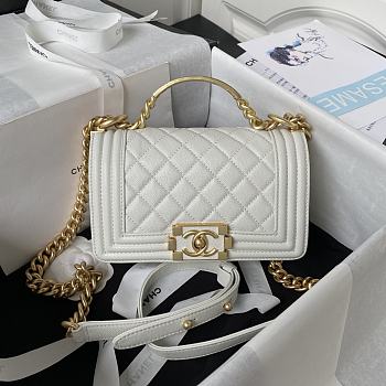 Chanel Boy Bag With Handle Caviar Gold White 20x12x7cm