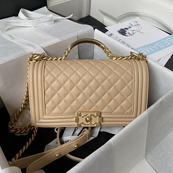 Chanel Boy Bag With Handle Caviar Gold Beige 25x14.5x8cm