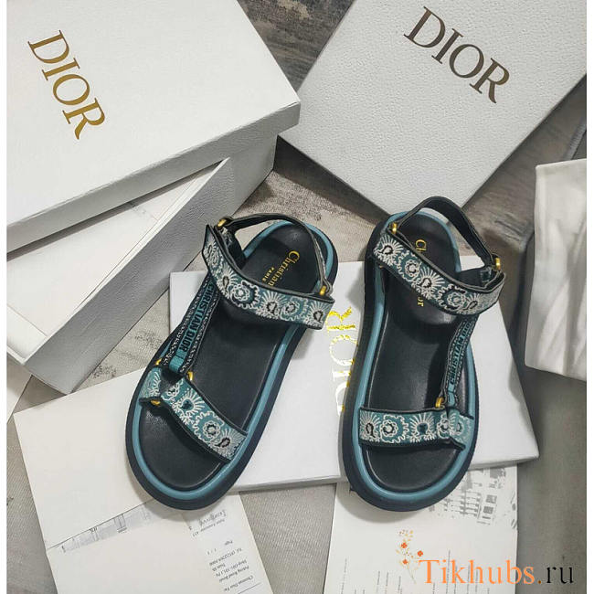 Dior D-Wave Sandal Denim Blue Multicolor Butterfly Bandana - 1