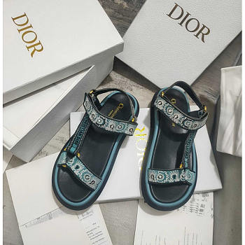 Dior D-Wave Sandal Denim Blue Multicolor Butterfly Bandana