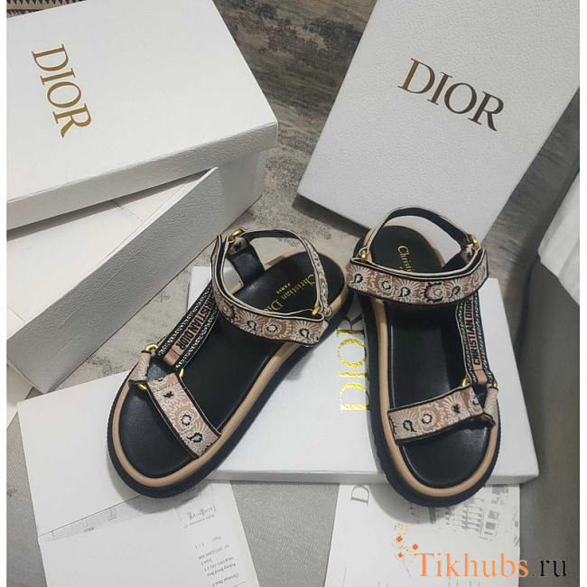 Dior D-Wave Sandal Beige Multicolor Embroidered - 1