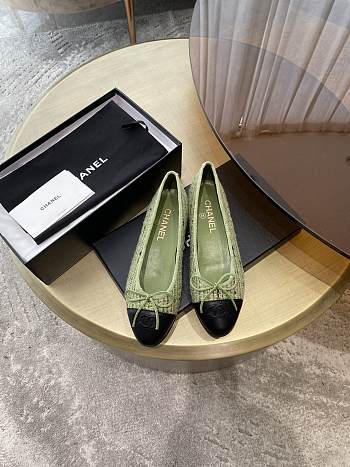 Chanel Ballerina Flat Tweet Green Black