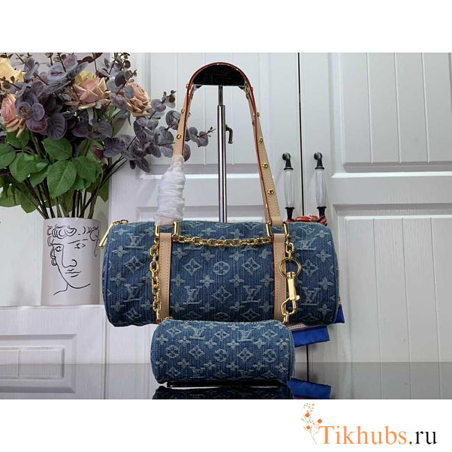 Louis Vuitton LV Papillon Handbag Monogram Denim Blue 29cm - 1