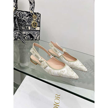 Dior J'adior Slingback Flat White Gold-Tone Toile 