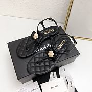 Chanel Black White Camellia Bow Thong Sandals - 4