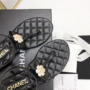 Chanel Black White Camellia Bow Thong Sandals - 5