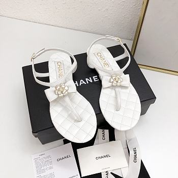 Chanel White Camellia Bow Thong Sandals