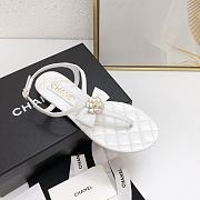 Chanel White Camellia Bow Thong Sandals - 5