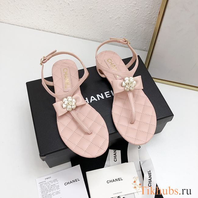 Chanel Pink Camellia Bow Thong Sandals - 1