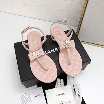 Chanel Pink Camellia Bow Thong Sandals
