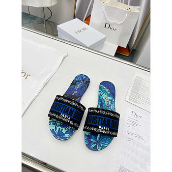 Dior Dway Slide Blue Multicolor Embroidered Cotton