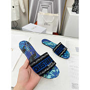 Dior Dway Slide Blue Multicolor Embroidered Cotton - 5