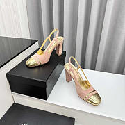 Chanel Velvet And Leather High Heel Slingbacks Golden And Pink 10cm - 3