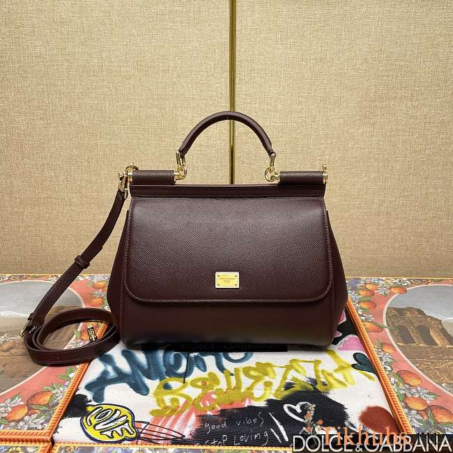 Dolce & Gabbana Medium Sicily Handbag Dauphine Burgundy 25x20x12cm - 1