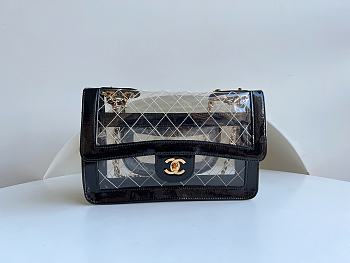 Chanel Flap Bag PVC Black Gold 25.5x16.5x6cm