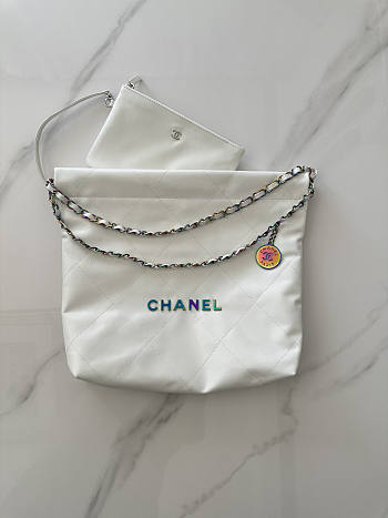 Chanel 22 Small Bag Shiny Calfskin Rainbow Metal White 35x37x7cm