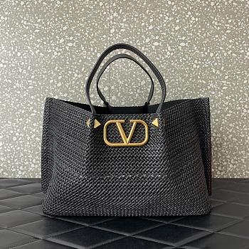 Valentino Black Raffia V-Logo Tote Bag 35x25x17cm
