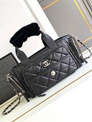 Chanel Large Bowling Bag Nylon Fabric Silver Alloy Black 35x16x20cm - 1