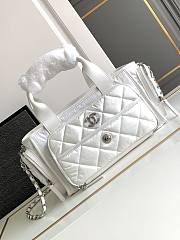 Chanel Large Bowling Bag Nylon Fabric Silver Alloy White 35x16x20cm - 1