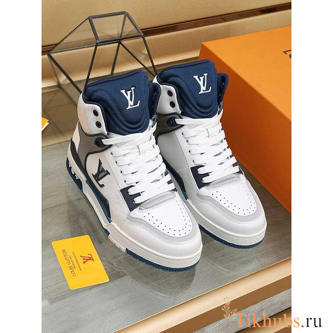 Louis Vuitton LV Trainer Sneaker Boot Calfskin White Blue - 1