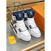 Louis Vuitton LV Trainer Sneaker Boot Calfskin White Blue - 1