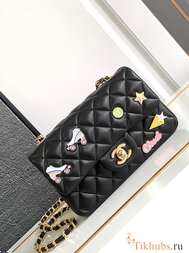 Chanel Flap Bag Black Gold Lambskin 20cm - 1