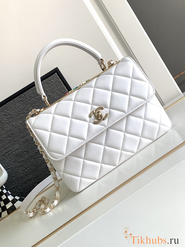 Chanel Trendy 24C Flap Bag Top Handle Lambskin White Multicolor Logo 25cm - 1
