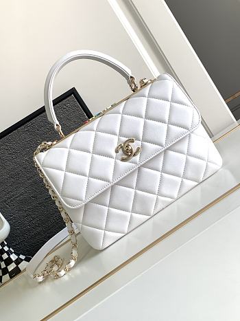 Chanel Trendy 24C Flap Bag Top Handle Lambskin White Multicolor Logo 25cm
