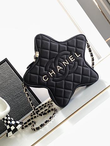 Chanel Star Handbag Satin & Gold Black 22.5x22.5x6cm