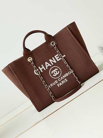 Chanel Shopping Tote Bag Canvas Brown 38x22x13cm
