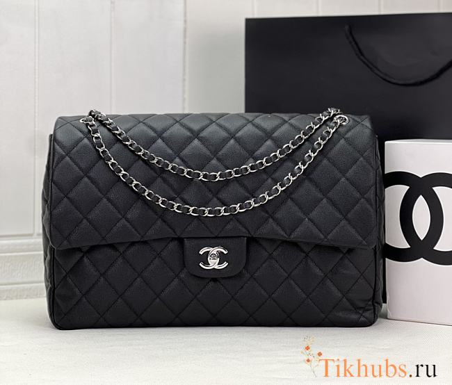 Chanel Large Flap Bag Black Caviar Silver 38x27x12cm - 1