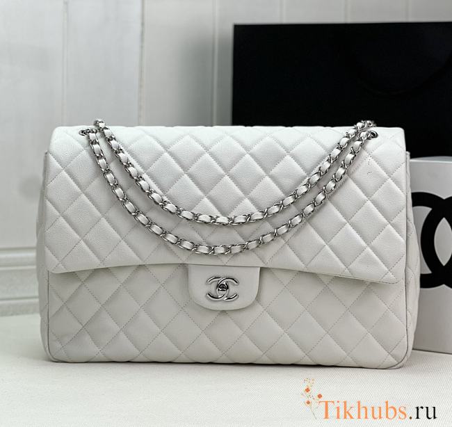 Chanel Large Flap Bag White Caviar Silver 38x27x12cm - 1