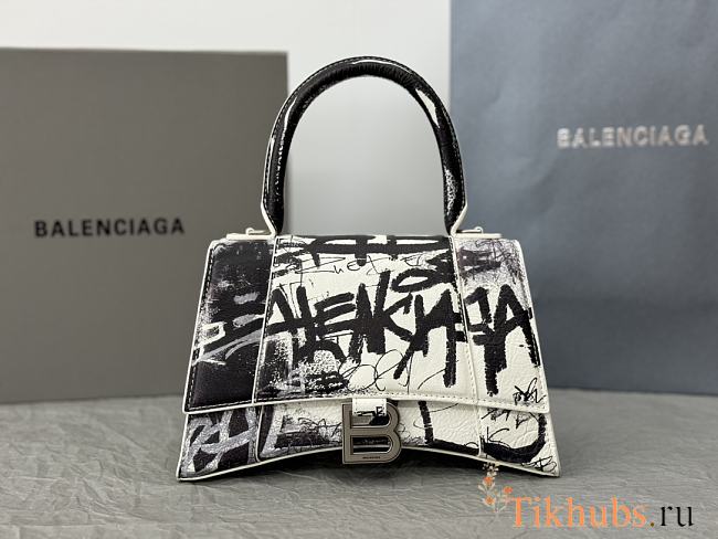 Balenciaga Hourglass Small Handbag White Graffiti Printed Bag 23x10x24cm - 1