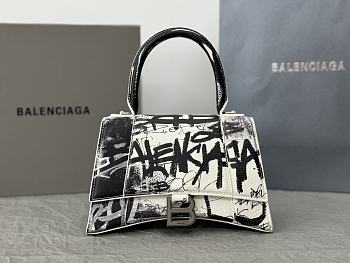 Balenciaga Hourglass Small Handbag White Graffiti Printed Bag 23x10x24cm