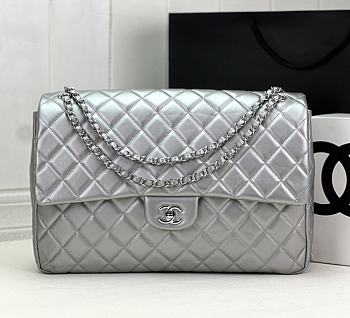 Chanel Large Flap Bag Silver Lambskin Silver Hardware 38x27x12cm