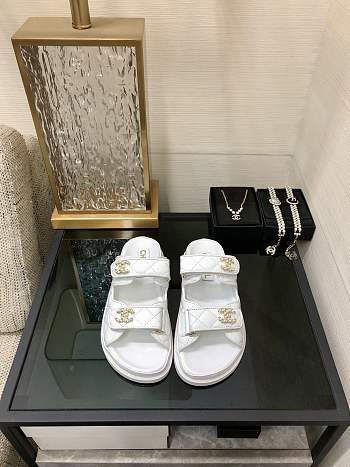 Chanel White Gold Slipper
