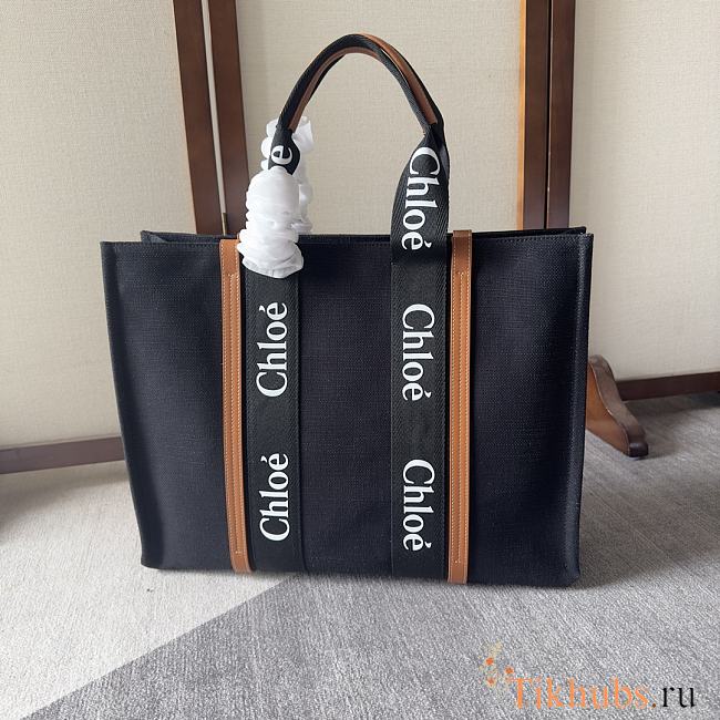 Chloe Large Woody Tote Bag Black 45x33x13cm - 1